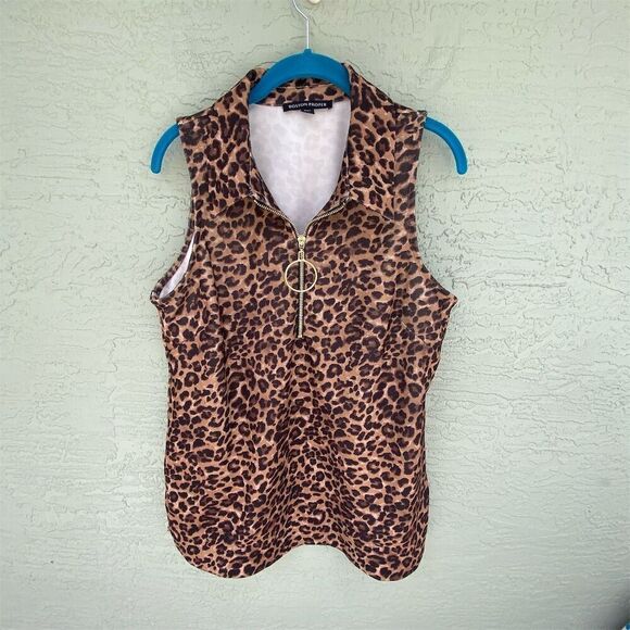 Boston Proper Leopard Print Zip-Up Women’s Size L Multicolor Sleeveless - Picture 1 of 7